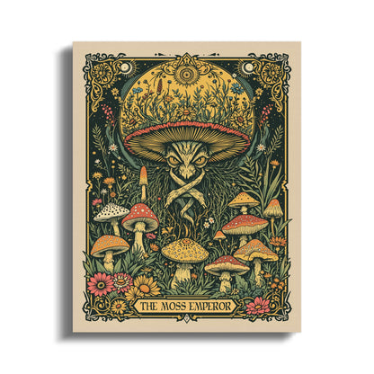 Premium Poster of Mystical Botanical Art Featuring Mushrooms on Canvas Wraps