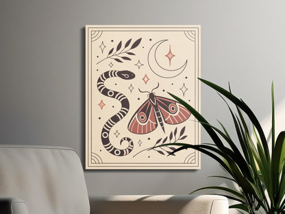 Premium Poster of Mystical Snake and Moth Celestial Themed Canvas Wraps
