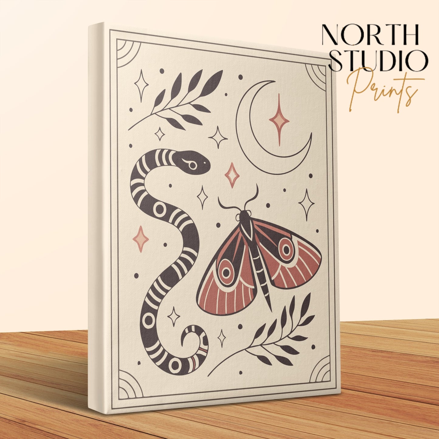 Premium Poster of Mystical Snake and Moth Celestial Themed Canvas Wraps