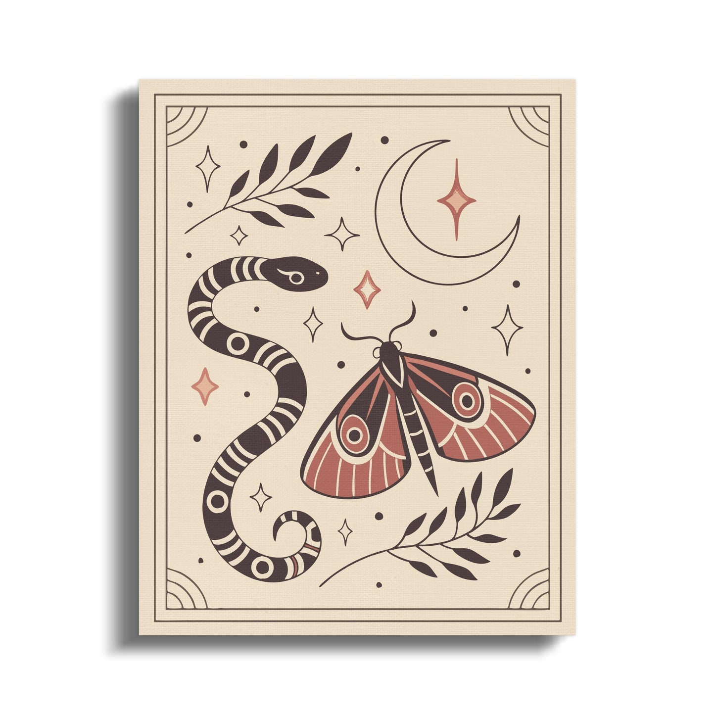 Premium Poster of Mystical Snake and Moth Celestial Themed Canvas Wraps