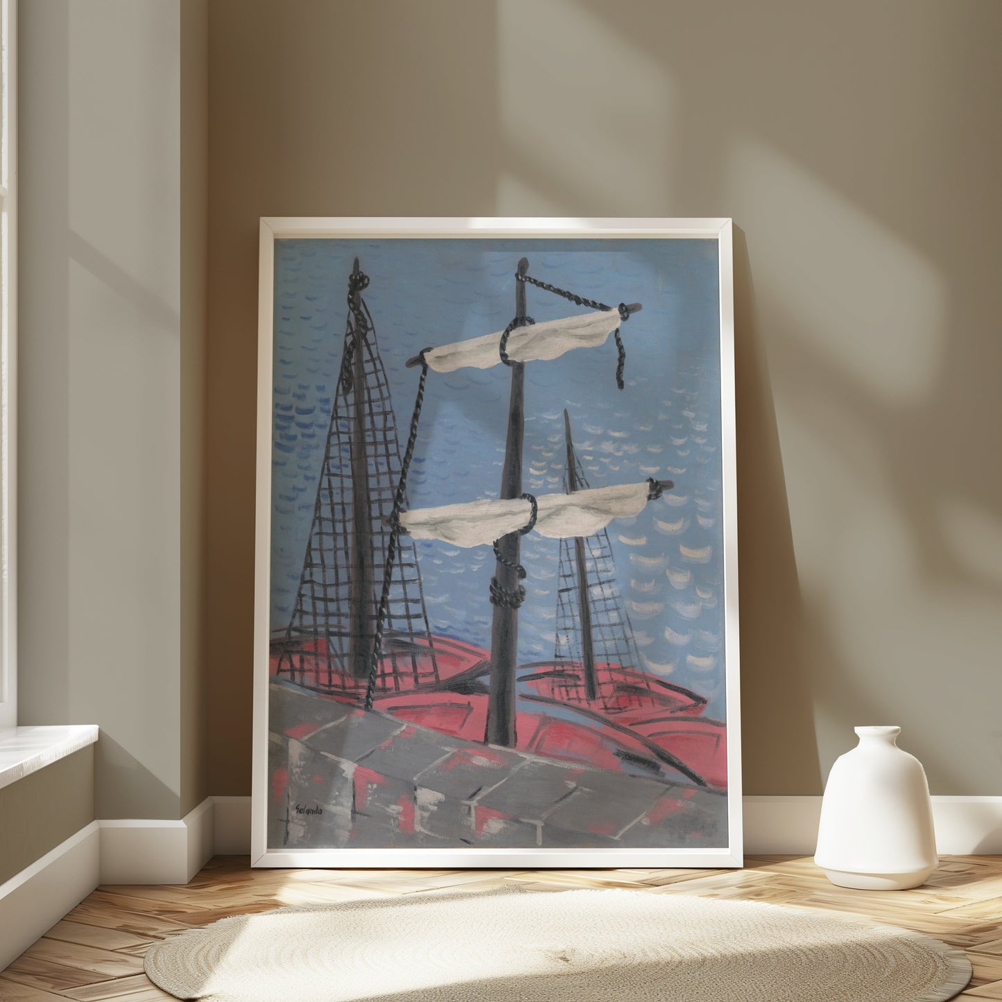 Premium Poster of Nautical Ship Mast Painting with Red Sails Posters