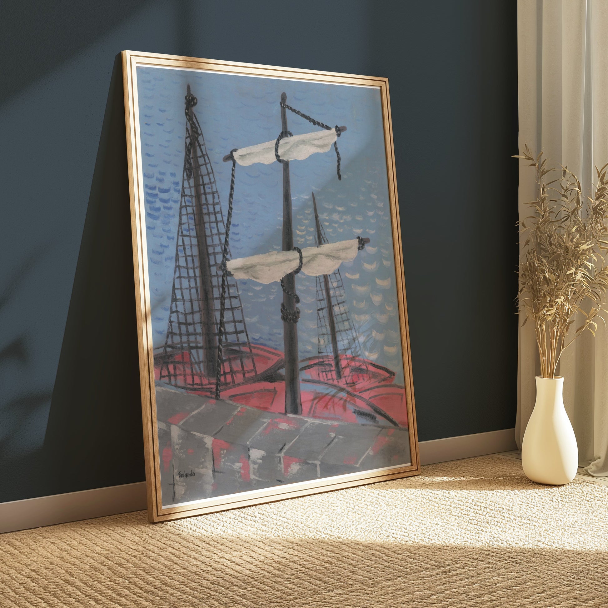 Premium Poster of Nautical Ship Mast Painting with Red Sails Posters