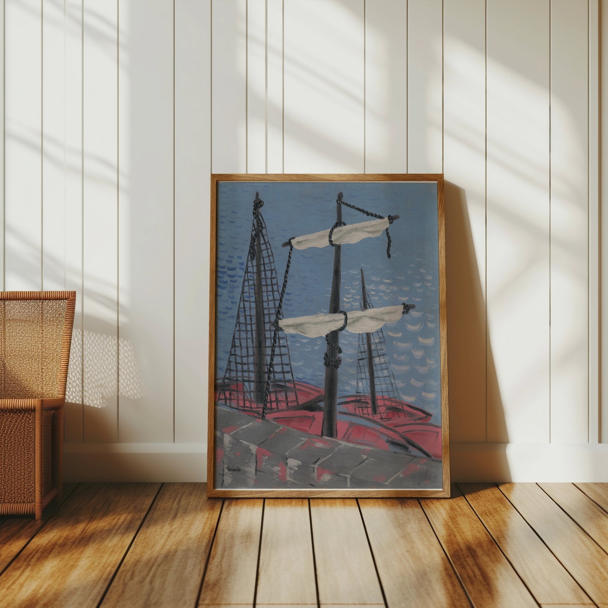 Premium Poster of Nautical Ship Mast Painting with Red Sails Posters