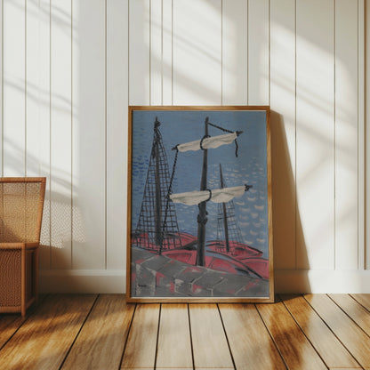 Premium Poster of Nautical Ship Mast Painting with Red Sails Posters