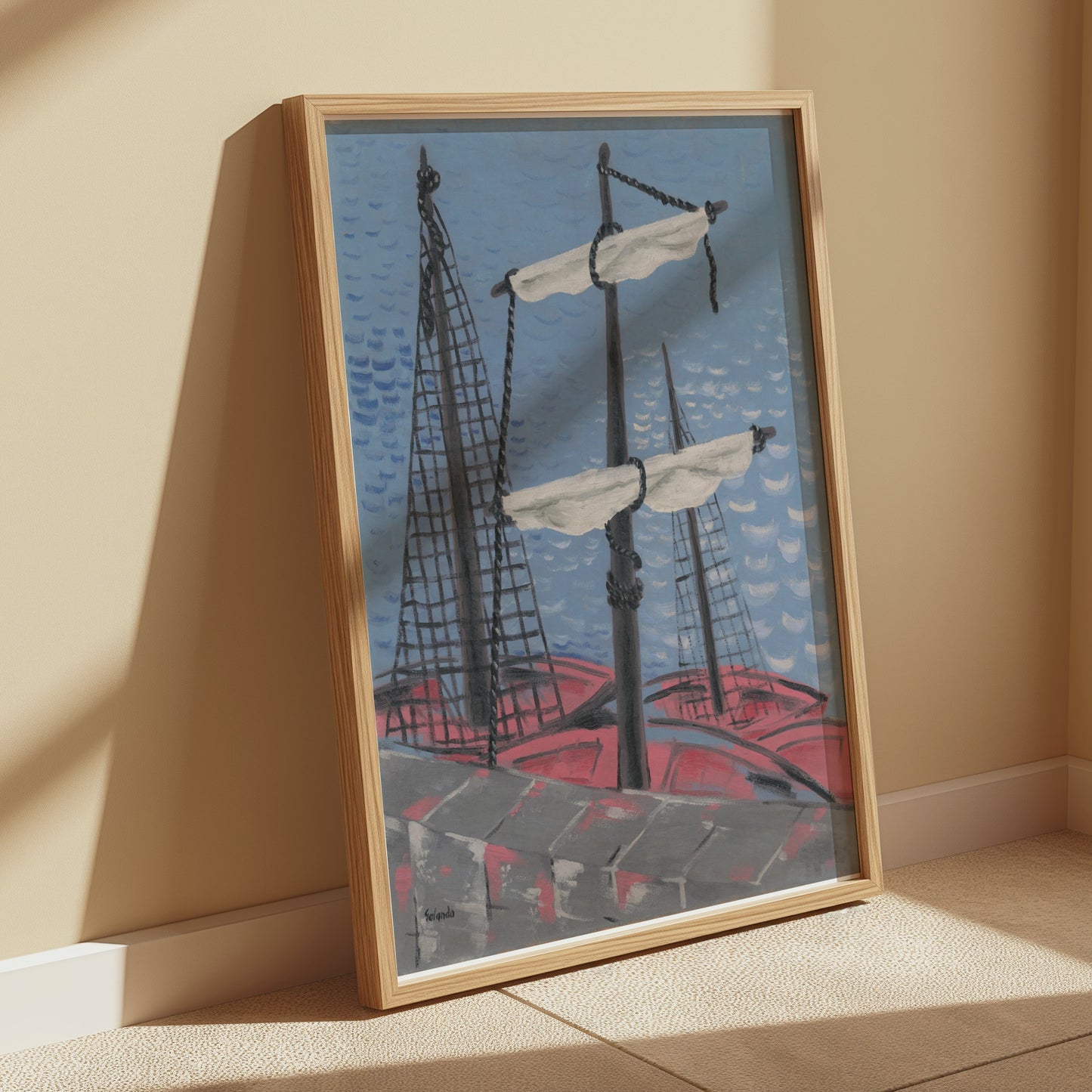 Premium Poster of Nautical Ship Mast Painting with Red Sails Posters