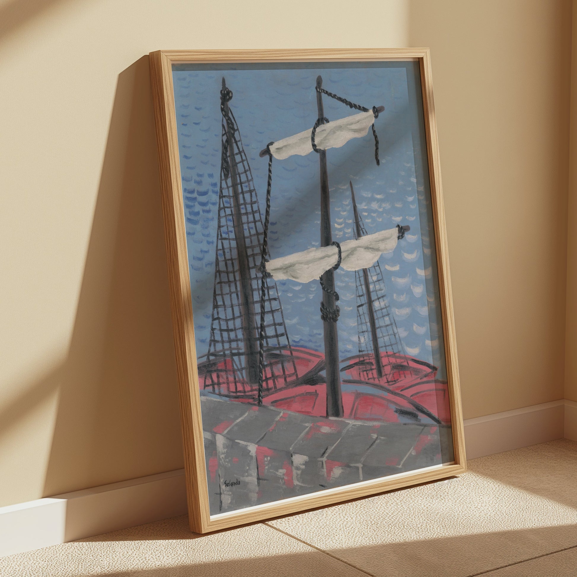 Premium Poster of Nautical Ship Mast Painting with Red Sails Posters