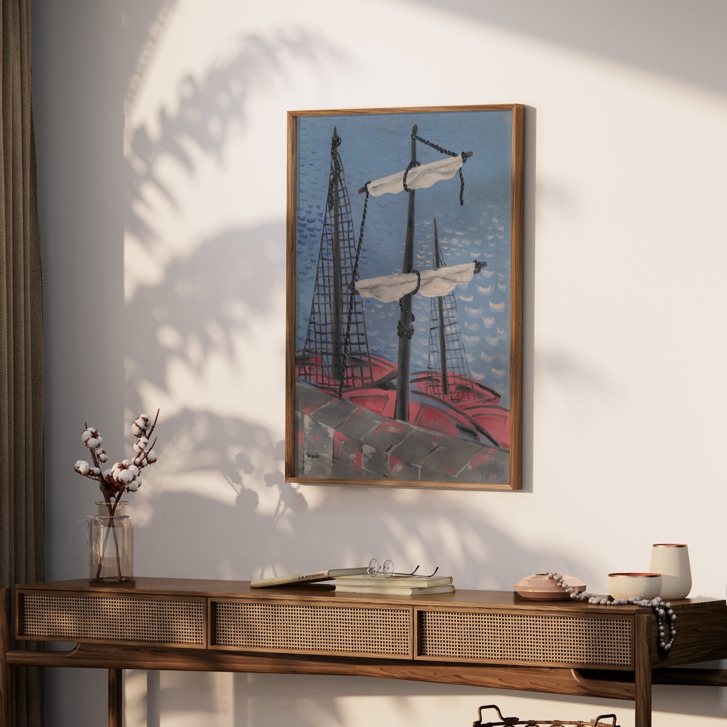 Premium Poster of Nautical Ship Mast Painting with Red Sails Posters