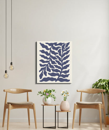 Premium Poster of Navy Blue Botanical Leaves Floral Wall Art Canvas Wraps