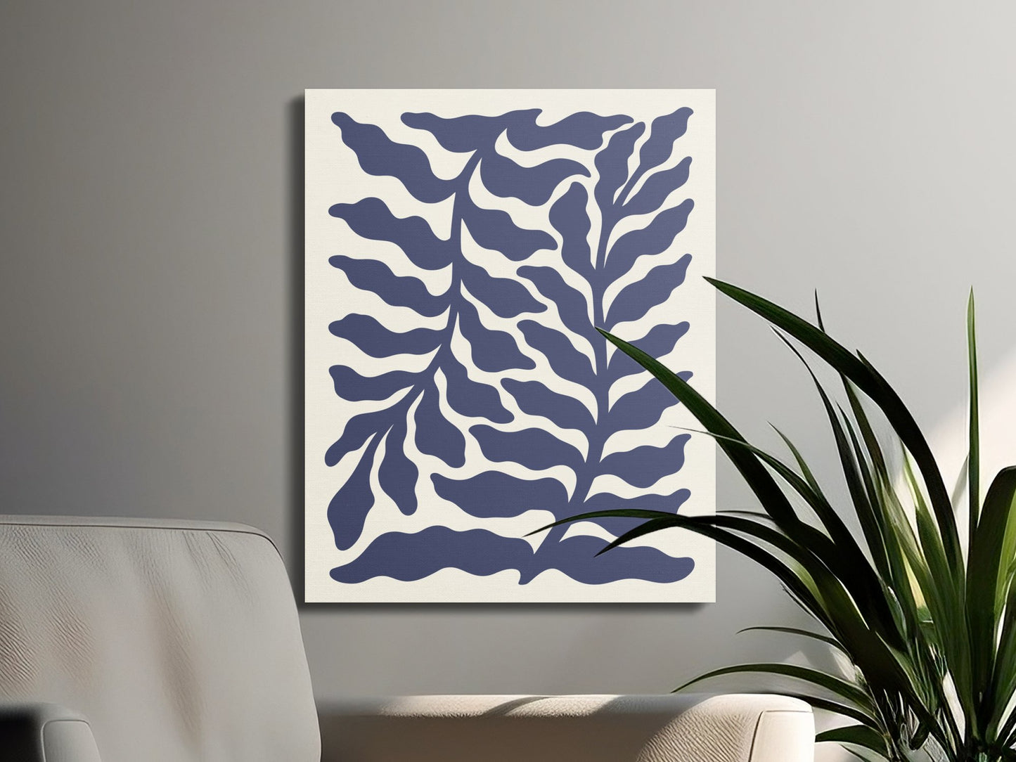 Premium Poster of Navy Blue Botanical Leaves Floral Wall Art Canvas Wraps