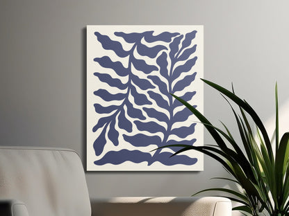 Premium Poster of Navy Blue Botanical Leaves Floral Wall Art Canvas Wraps