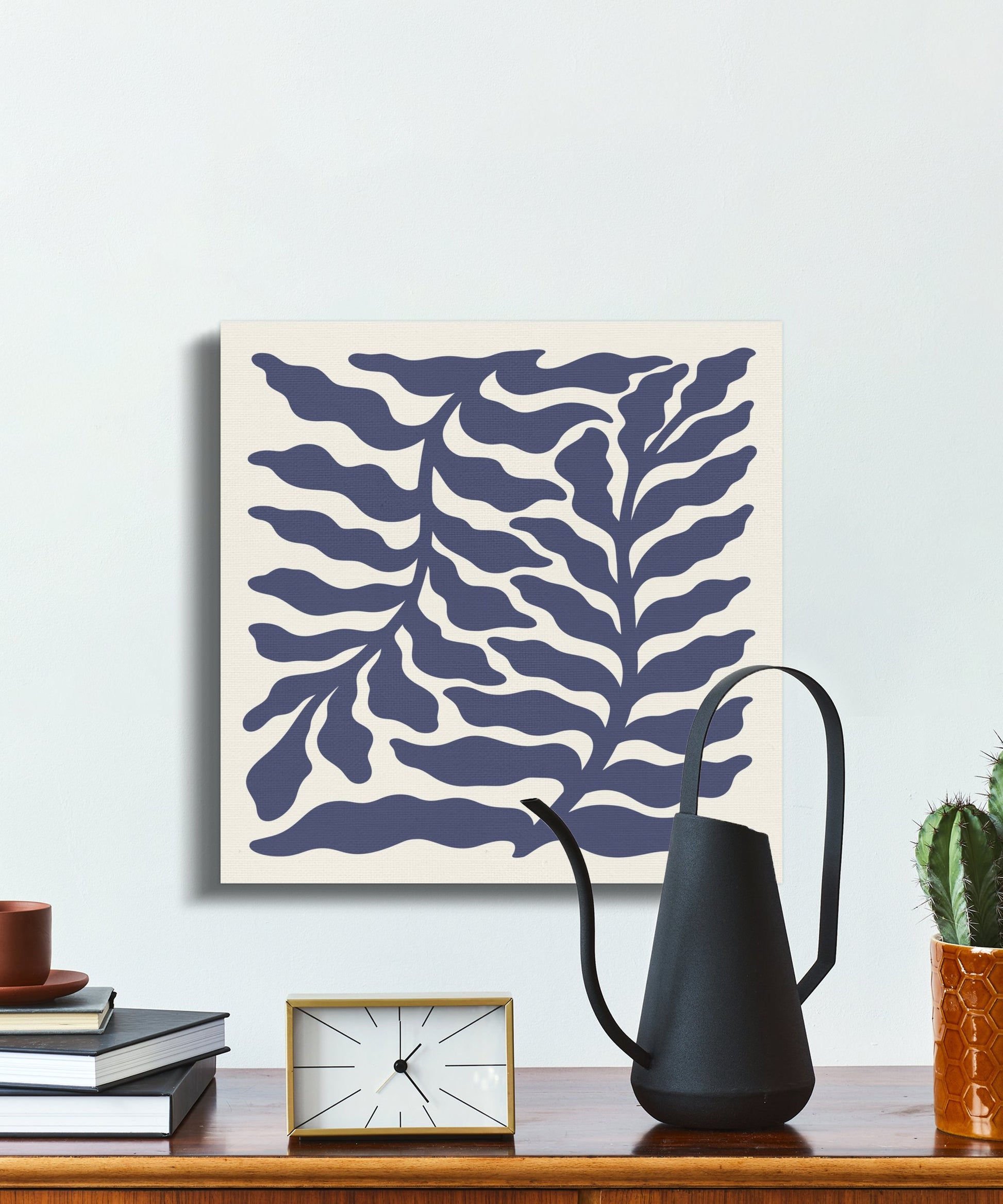 Premium Poster of Navy Blue Botanical Leaves Floral Wall Art Canvas Wraps