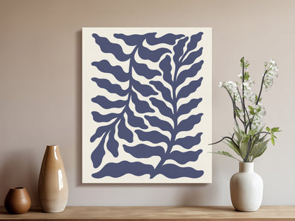Premium Poster of Navy Blue Botanical Leaves Floral Wall Art Canvas Wraps