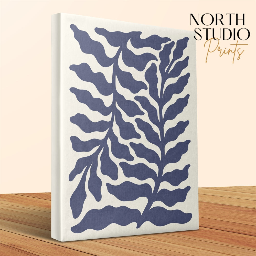 Premium Poster of Navy Blue Botanical Leaves Floral Wall Art Canvas Wraps
