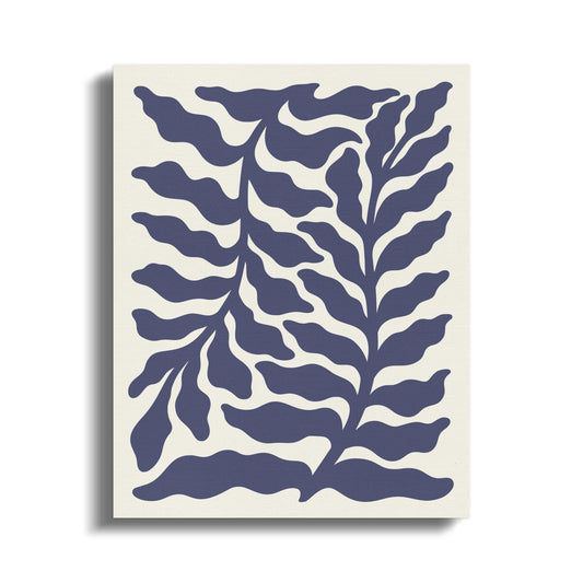 Premium Poster of Navy Blue Botanical Leaves Floral Wall Art Canvas Wraps