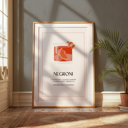 Premium Poster of Negroni Cocktail Recipe Art Print For Kitchen Posters