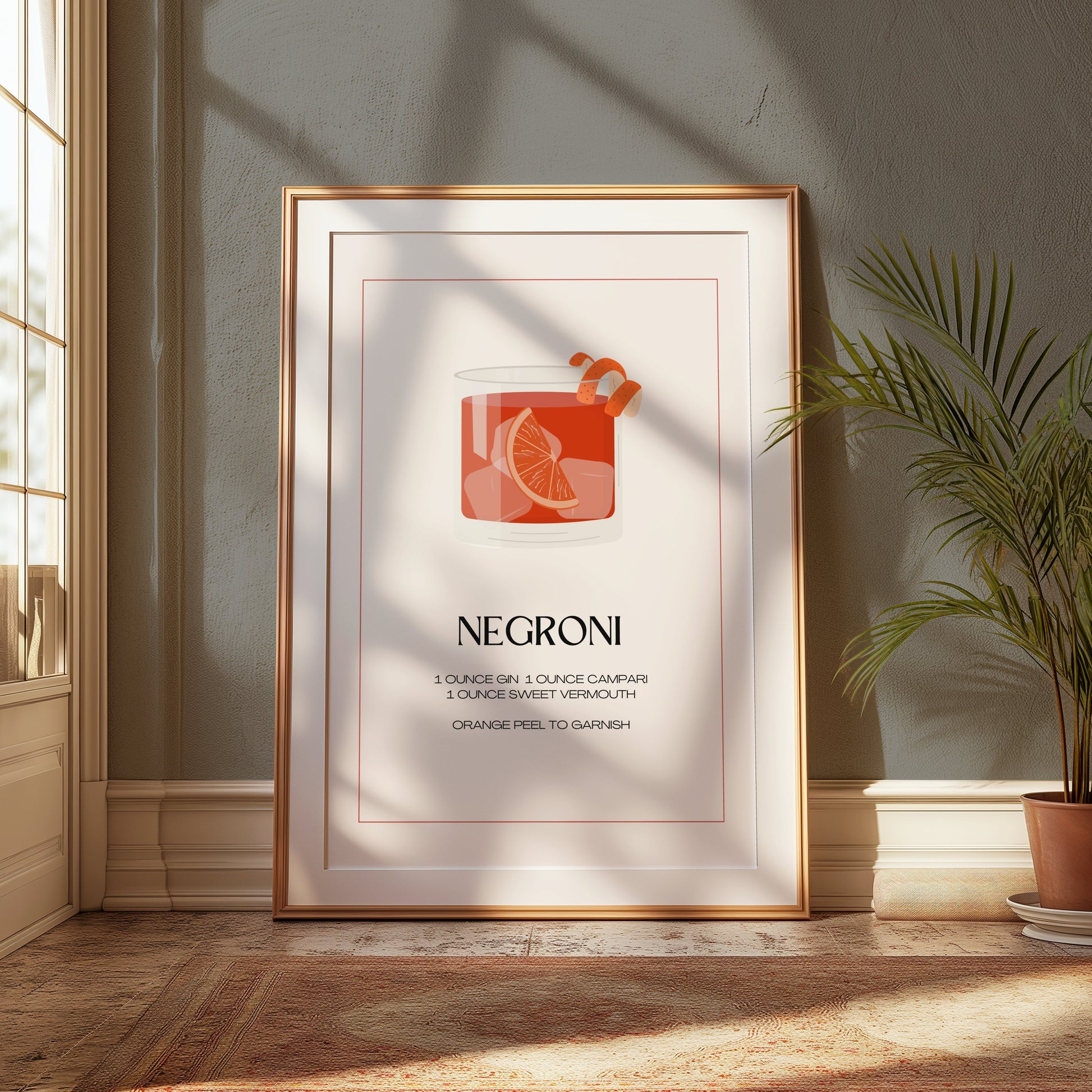 Premium Poster of Negroni Cocktail Recipe Graphic Art Print Posters