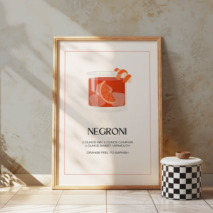 Premium Poster of Negroni Cocktail Recipe Graphic Art Print Posters