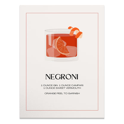 Premium Poster of Negroni Cocktail Recipe Graphic Art Print Posters