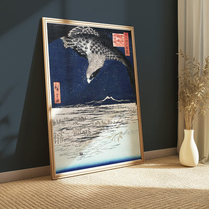 Premium Poster of Nighttime Flight Over Snowy Fields Japanese Posters