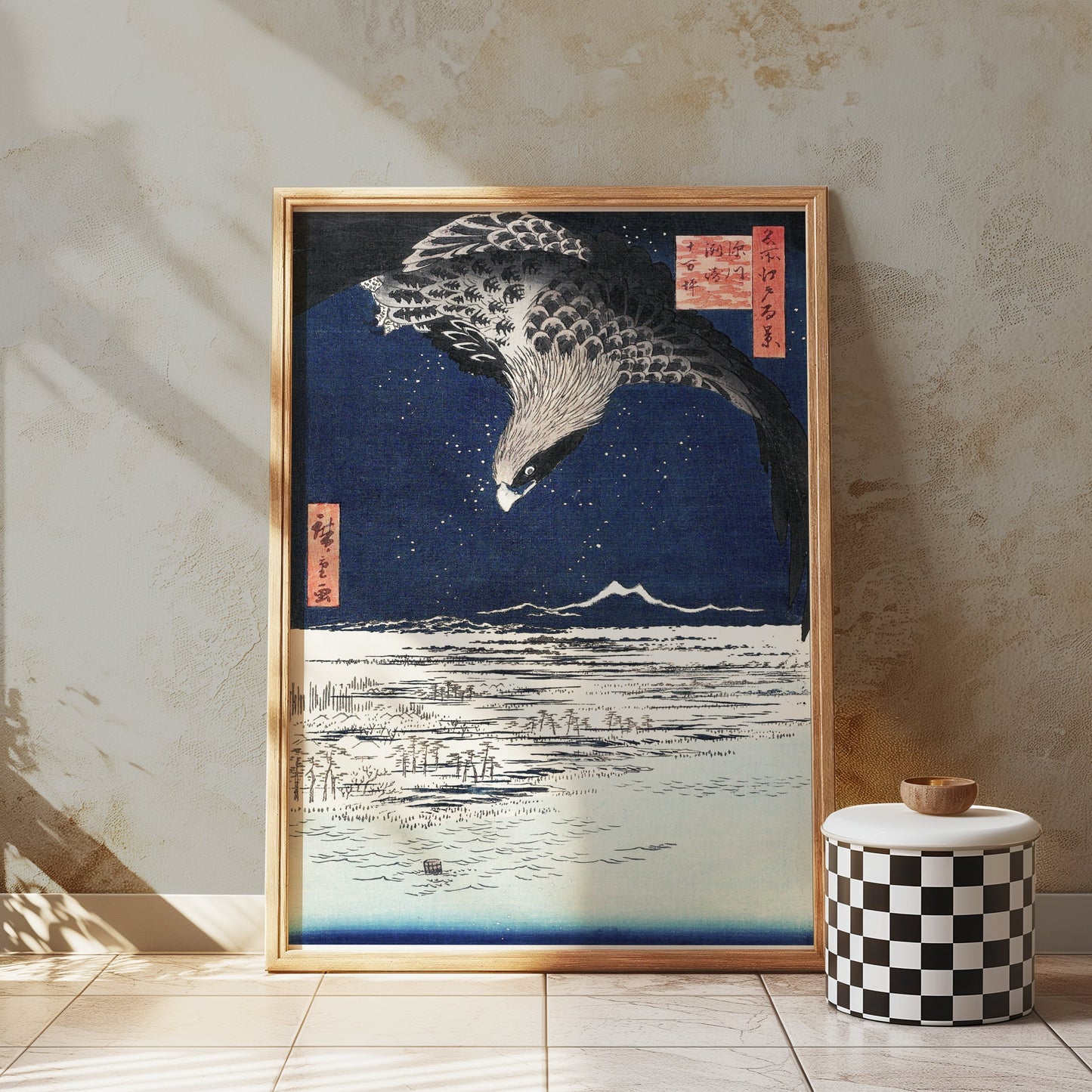 Premium Poster of Nighttime Flight Over Snowy Fields Japanese Posters