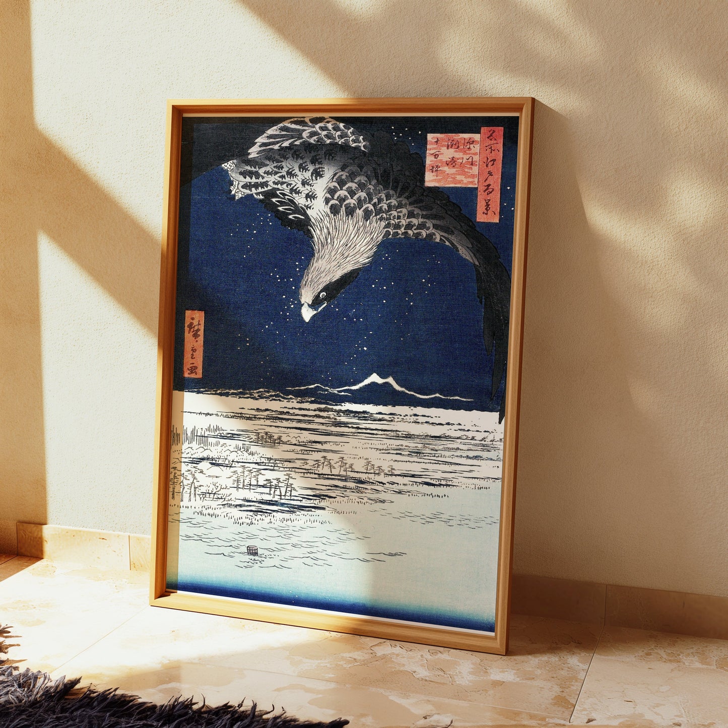 Premium Poster of Nighttime Flight Over Snowy Fields Japanese Posters