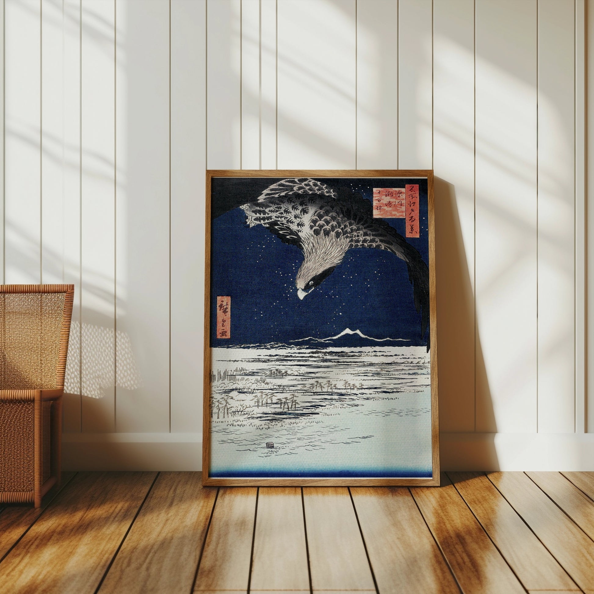 Premium Poster of Nighttime Flight Over Snowy Fields Japanese Posters