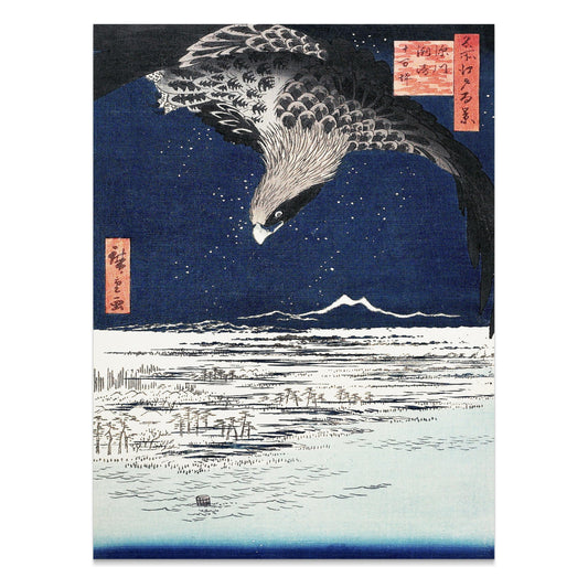 Premium Poster of Nighttime Flight Over Snowy Fields Japanese Posters