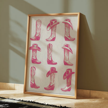 Premium Poster of Nine Detailed Cowboy Boots and Hats Posters