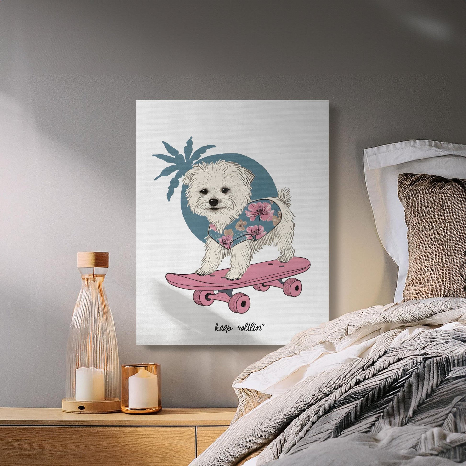 Premium Poster of Nursery Wall Art Dog Keep Rollin Skateboarding Canvas Wraps