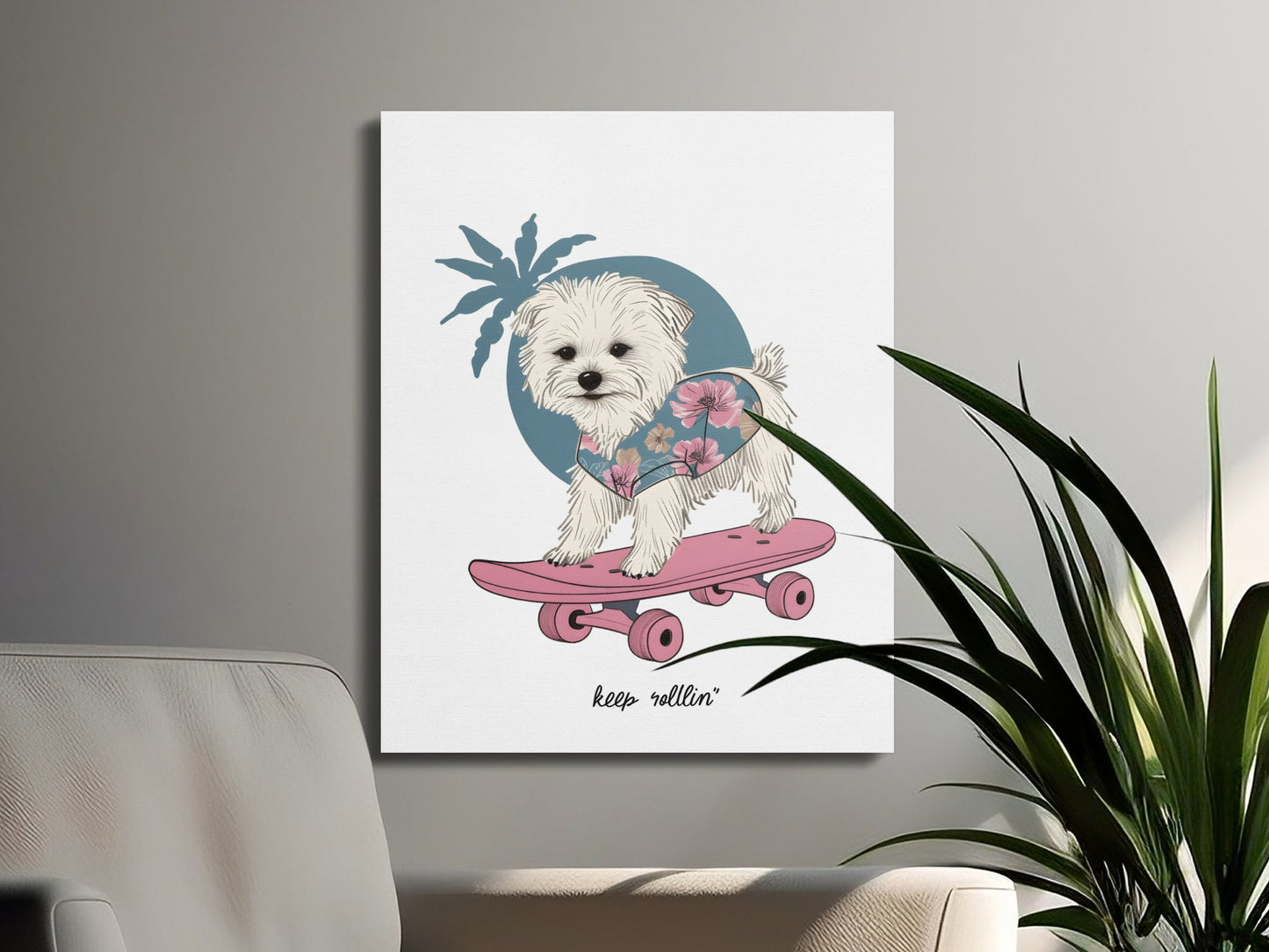Premium Poster of Nursery Wall Art Dog Keep Rollin Skateboarding Canvas Wraps