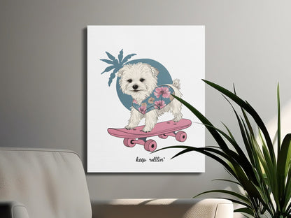 Premium Poster of Nursery Wall Art Dog Keep Rollin Skateboarding Canvas Wraps