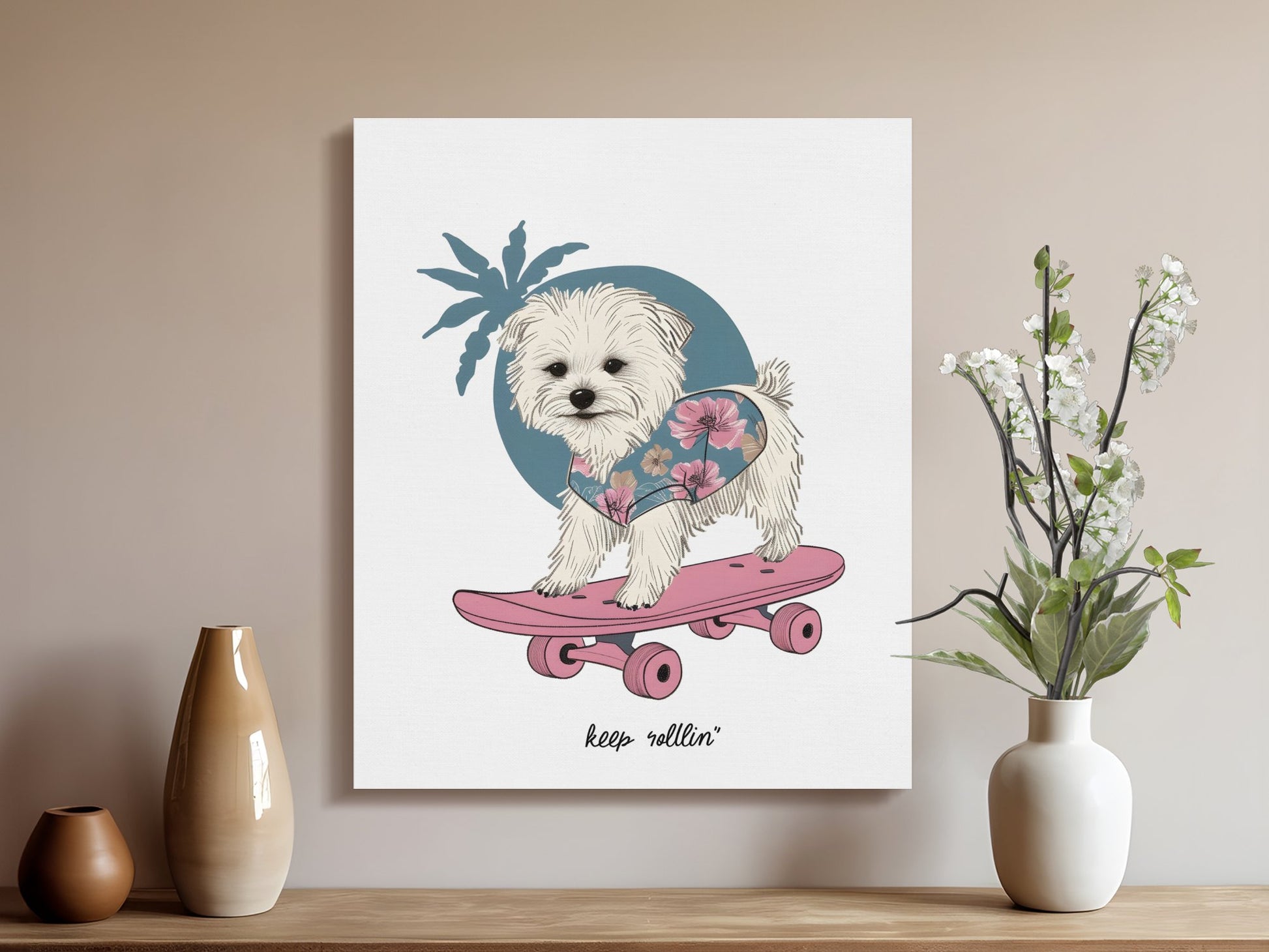 Premium Poster of Nursery Wall Art Dog Keep Rollin Skateboarding Canvas Wraps