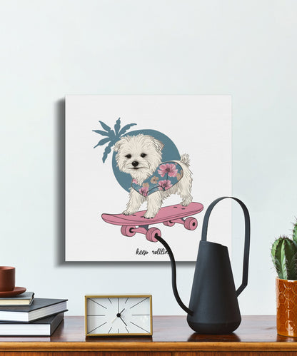 Premium Poster of Nursery Wall Art Dog Keep Rollin Skateboarding Canvas Wraps