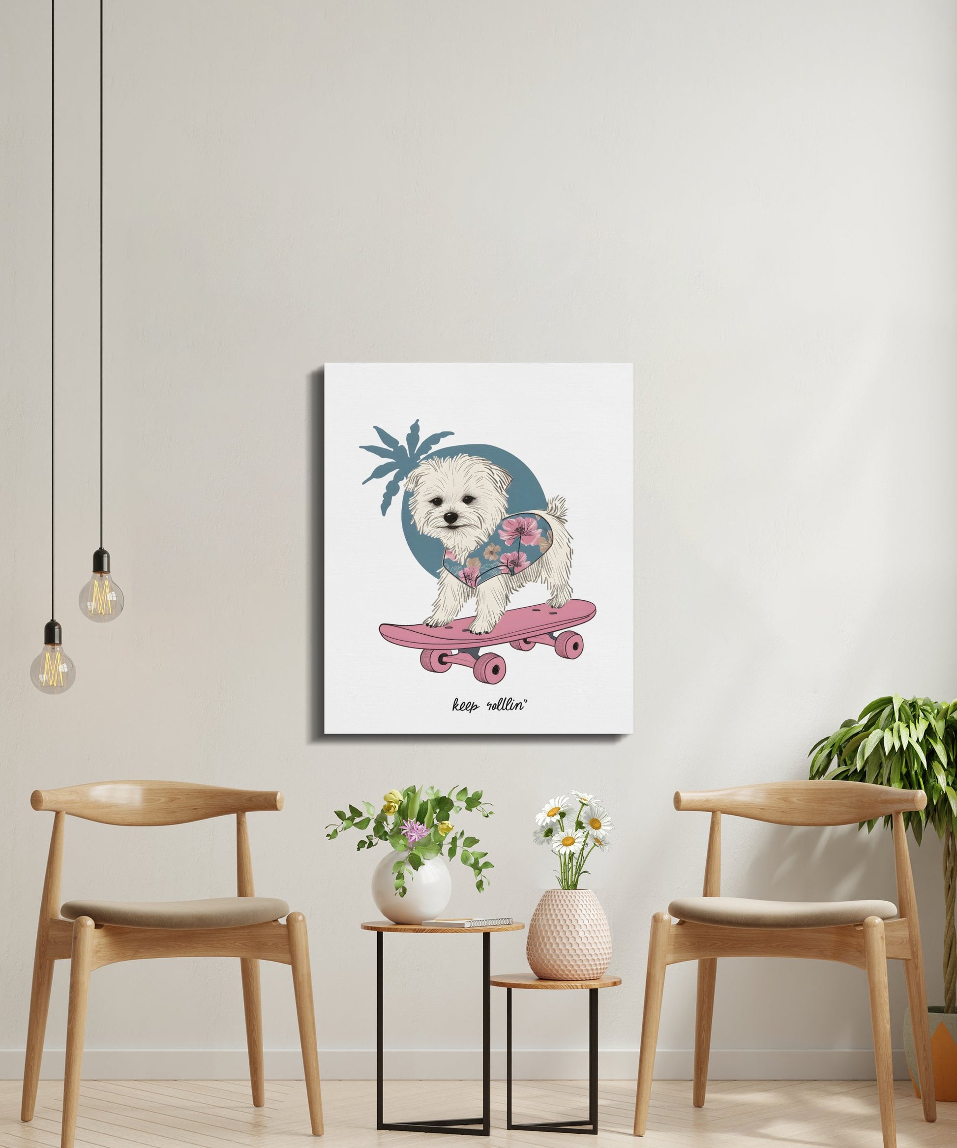 Premium Poster of Nursery Wall Art Dog Keep Rollin Skateboarding Canvas Wraps