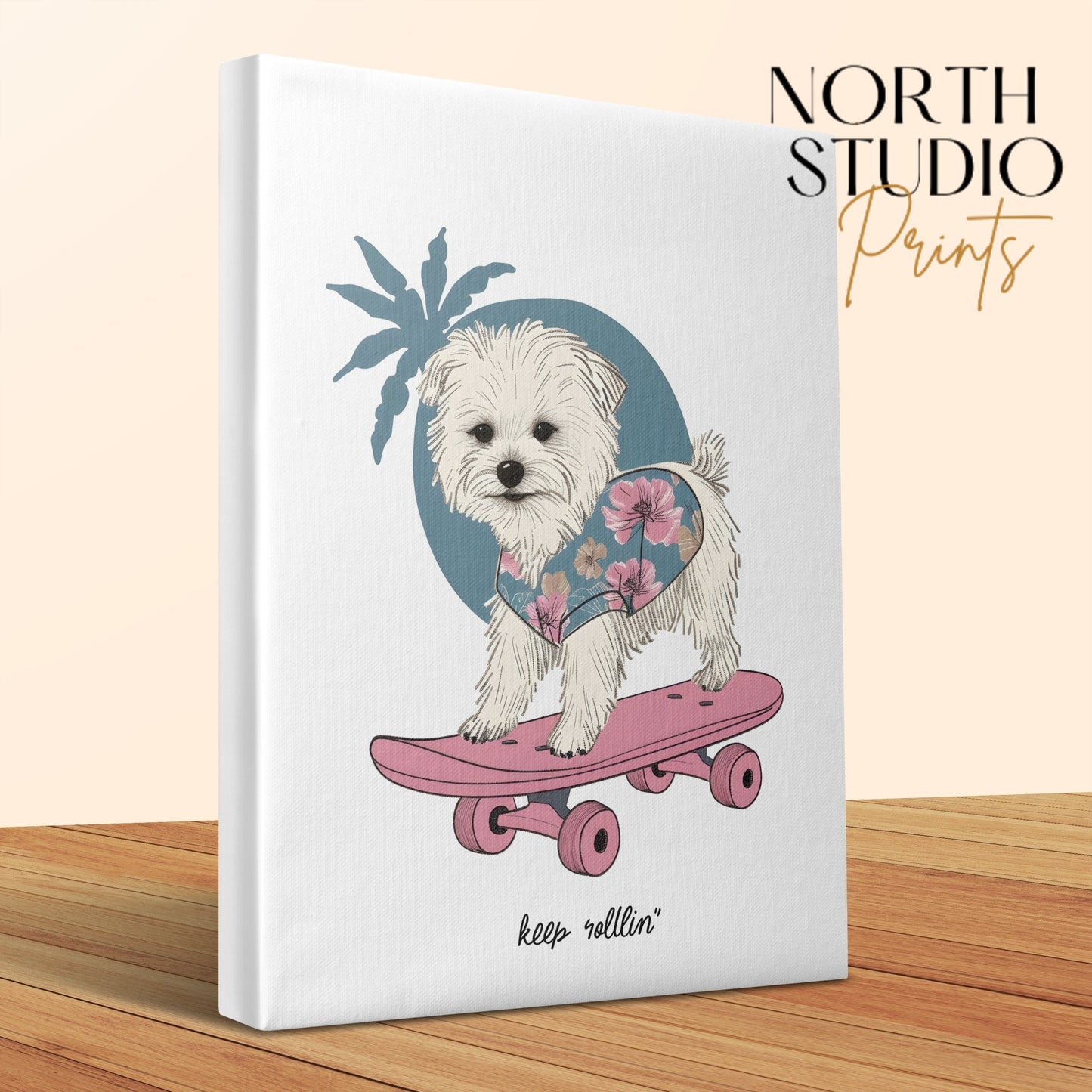 Premium Poster of Nursery Wall Art Dog Keep Rollin Skateboarding Canvas Wraps