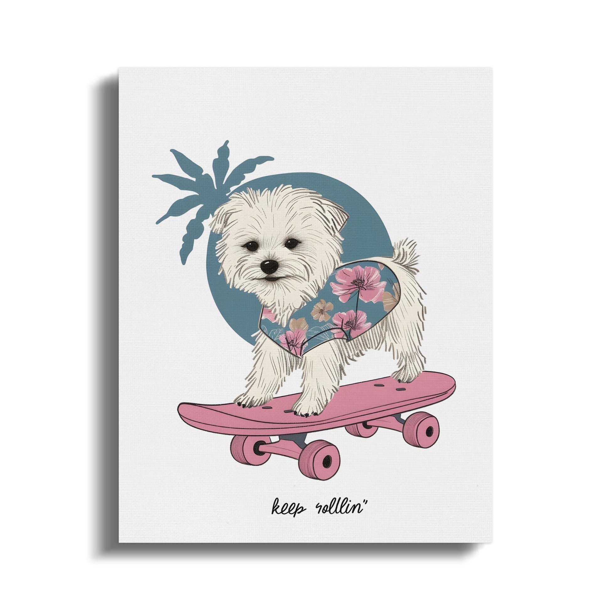 Premium Poster of Nursery Wall Art Dog Keep Rollin Skateboarding Canvas Wraps