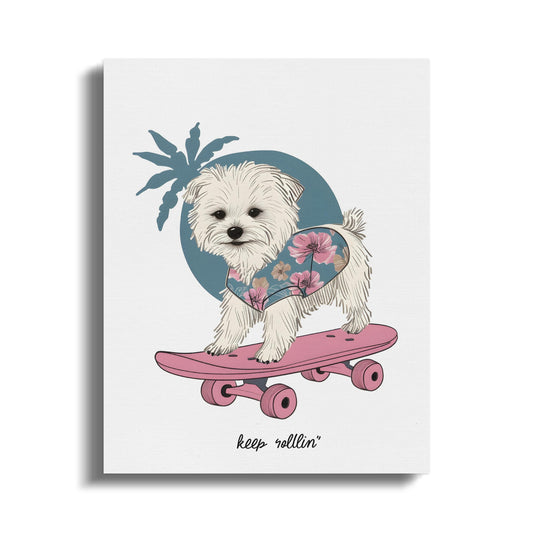 Premium Poster of Nursery Wall Art Dog Keep Rollin Skateboarding Canvas Wraps