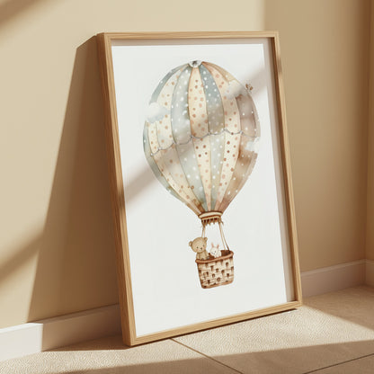 Premium Poster of Nursery Wall Art Floating Hot Air Balloon Posters