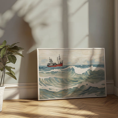Premium Poster of Ocean Waves and Ship Art Print Wall Decor Posters