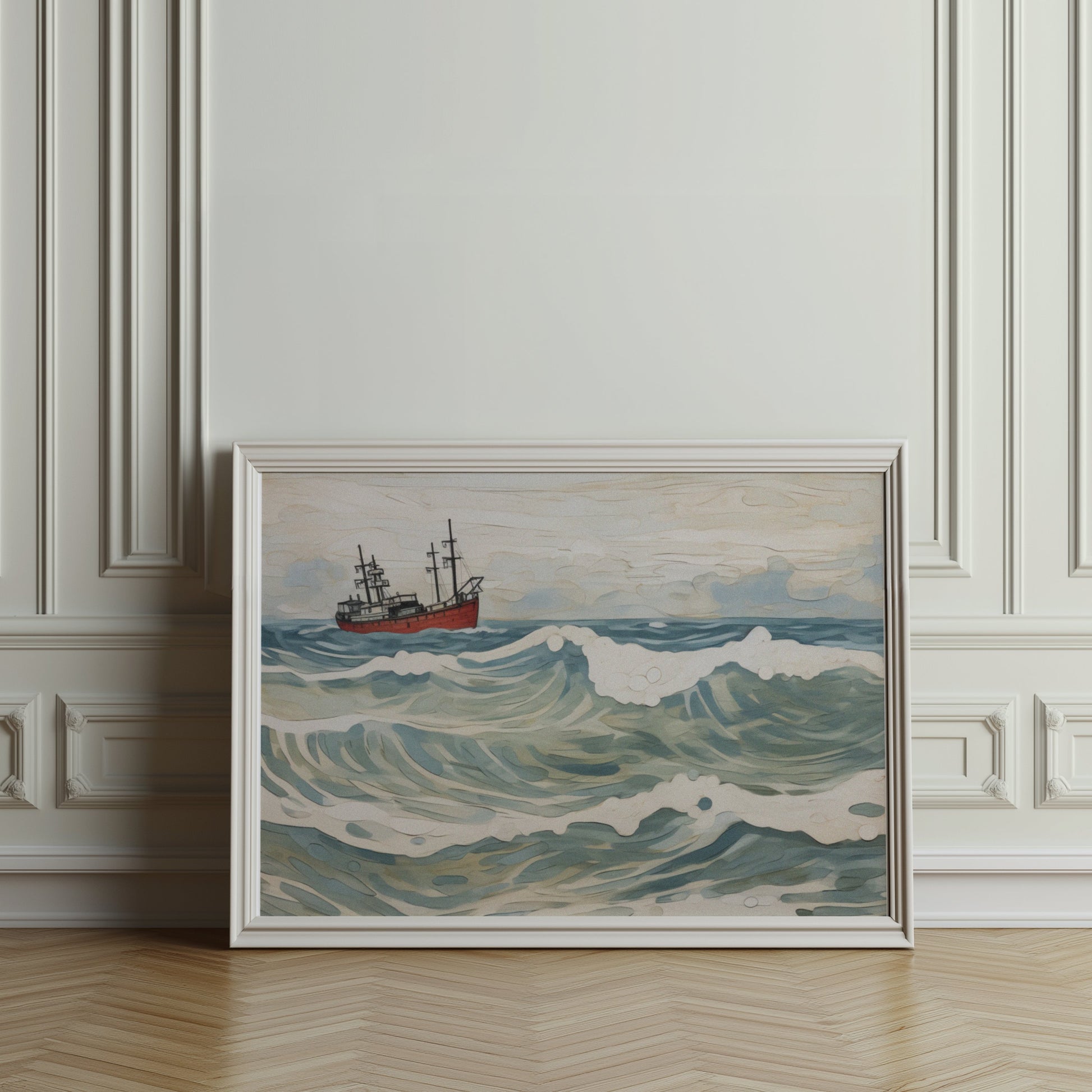 Premium Poster of Ocean Waves and Ship Art Print Wall Decor Posters