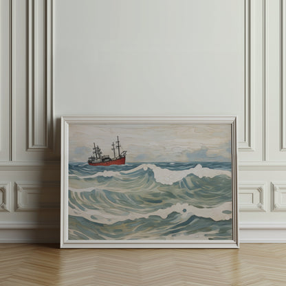 Premium Poster of Ocean Waves and Ship Art Print Wall Decor Posters