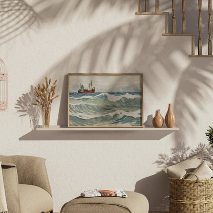 Premium Poster of Ocean Waves and Ship Art Print Wall Decor Posters