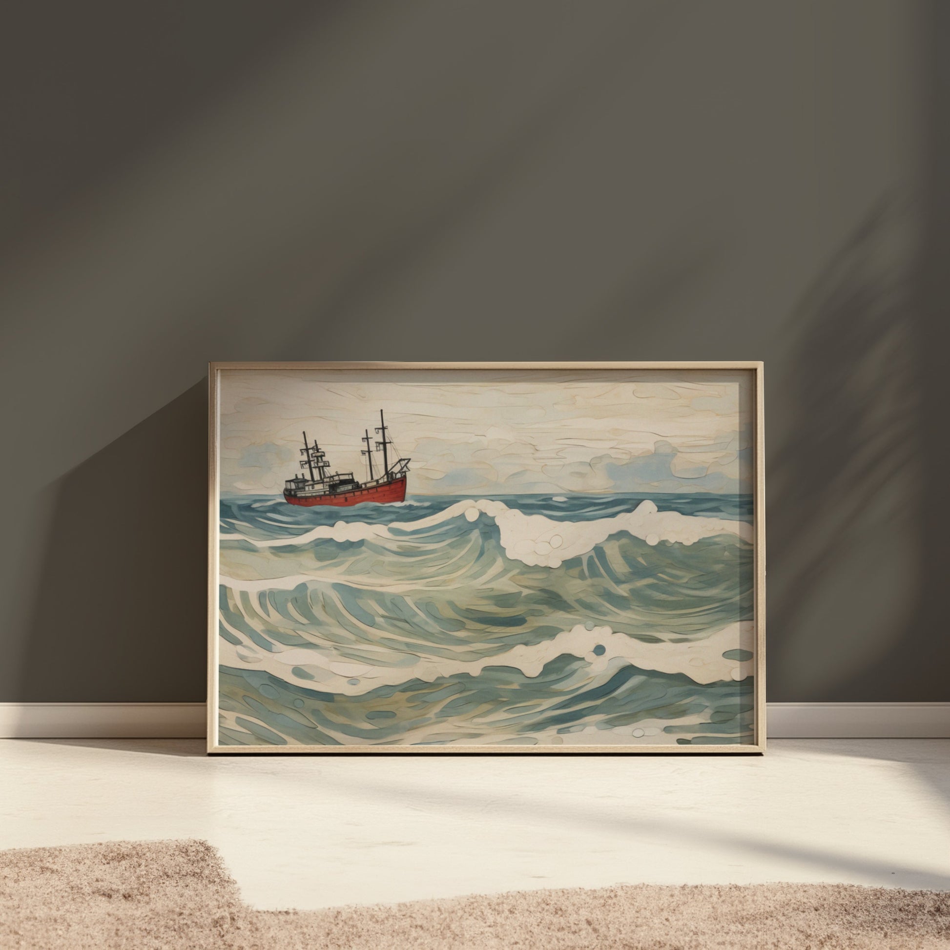 Premium Poster of Ocean Waves and Ship Art Print Wall Decor Posters