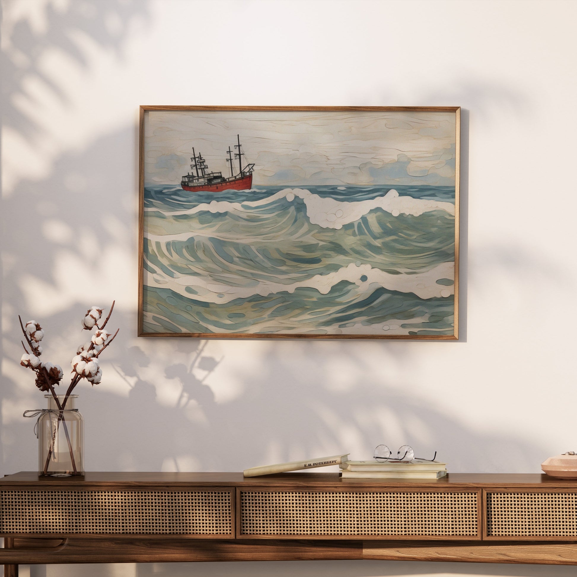 Premium Poster of Ocean Waves and Ship Art Print Wall Decor Posters