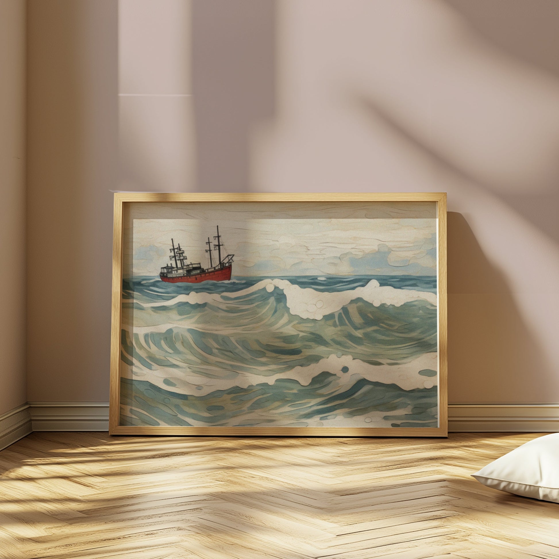Premium Poster of Ocean Waves and Ship Art Print Wall Decor Posters