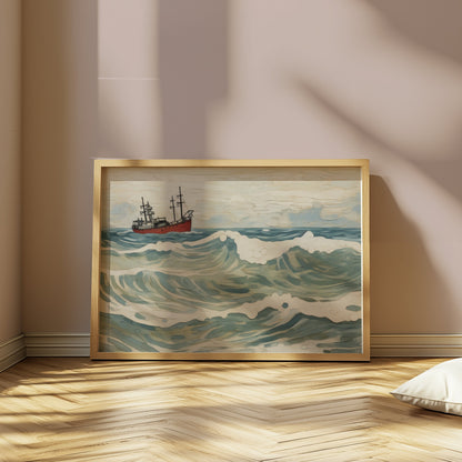 Premium Poster of Ocean Waves and Ship Art Print Wall Decor Posters