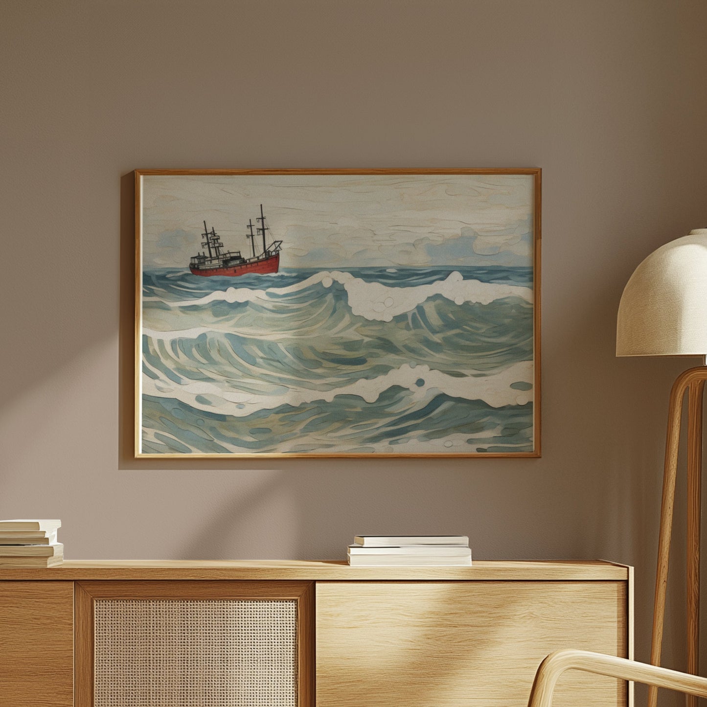 Premium Poster of Ocean Waves and Ship Art Print Wall Decor Posters