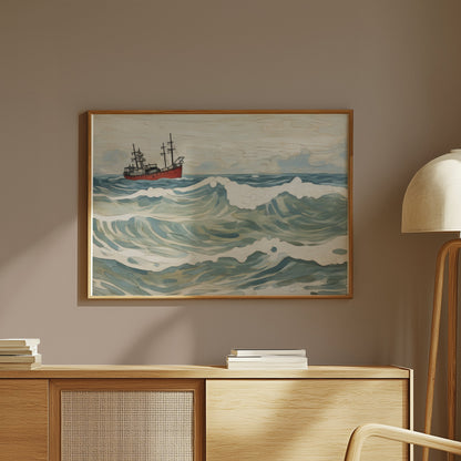 Premium Poster of Ocean Waves and Ship Art Print Wall Decor Posters