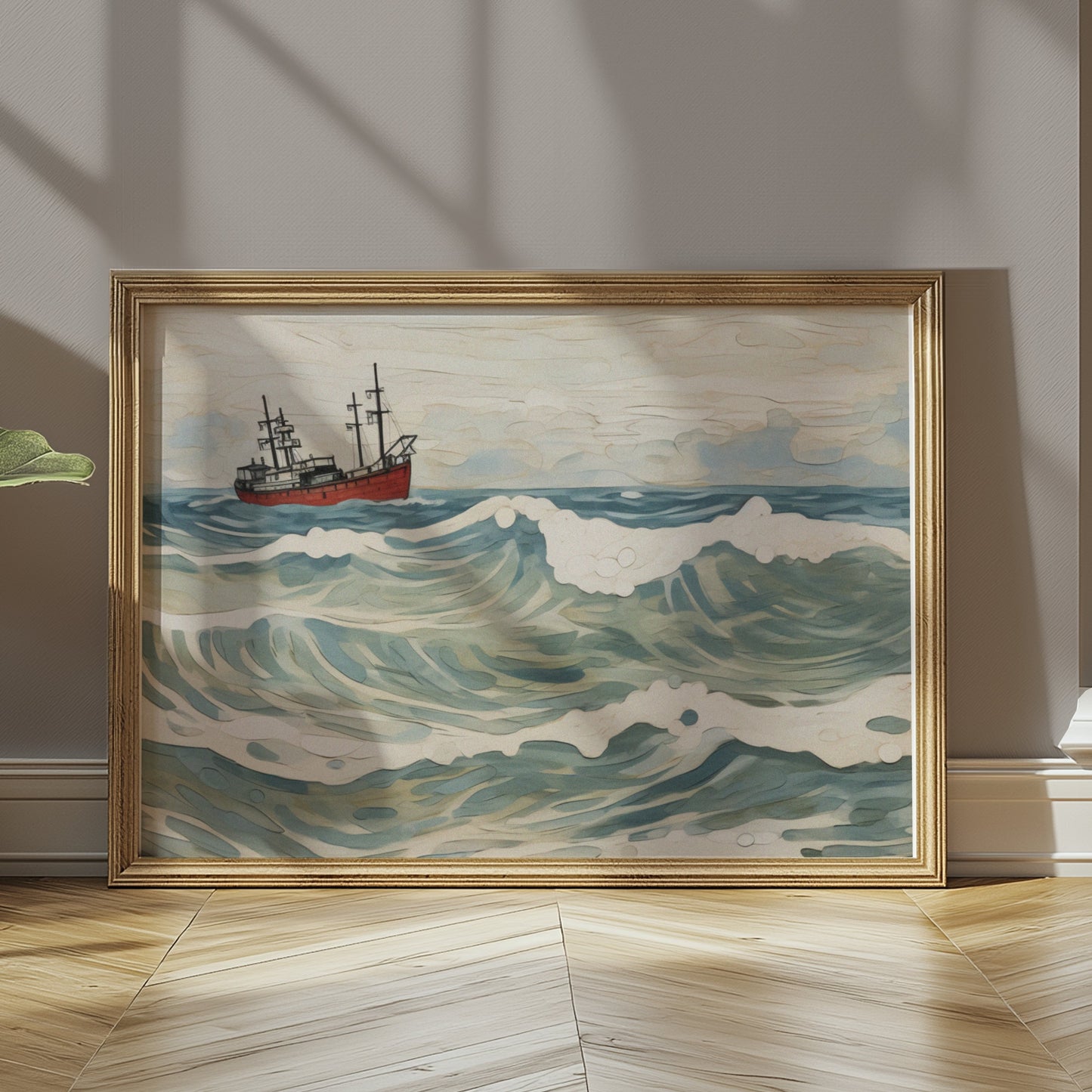 Premium Poster of Ocean Waves and Ship Art Print Wall Decor Posters