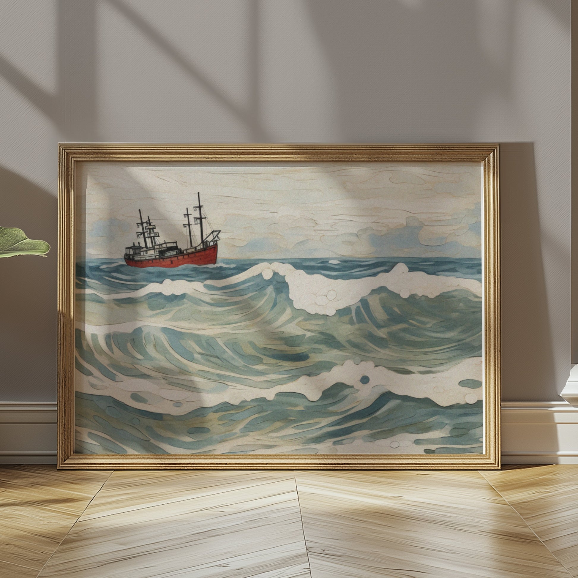 Premium Poster of Ocean Waves and Ship Art Print Wall Decor Posters